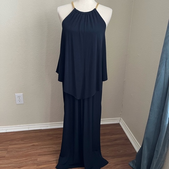 MICHAEL Michael Kors Dresses & Skirts - Michael Michael Kors Black Maxi Halter Gold Chain Dress XS